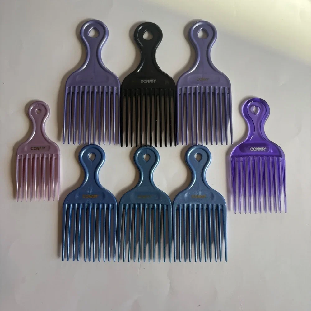 VTG Conair Hair Pick Set 8PC Lot Blue Glitter Purple Black Pro Styling Lift Comb